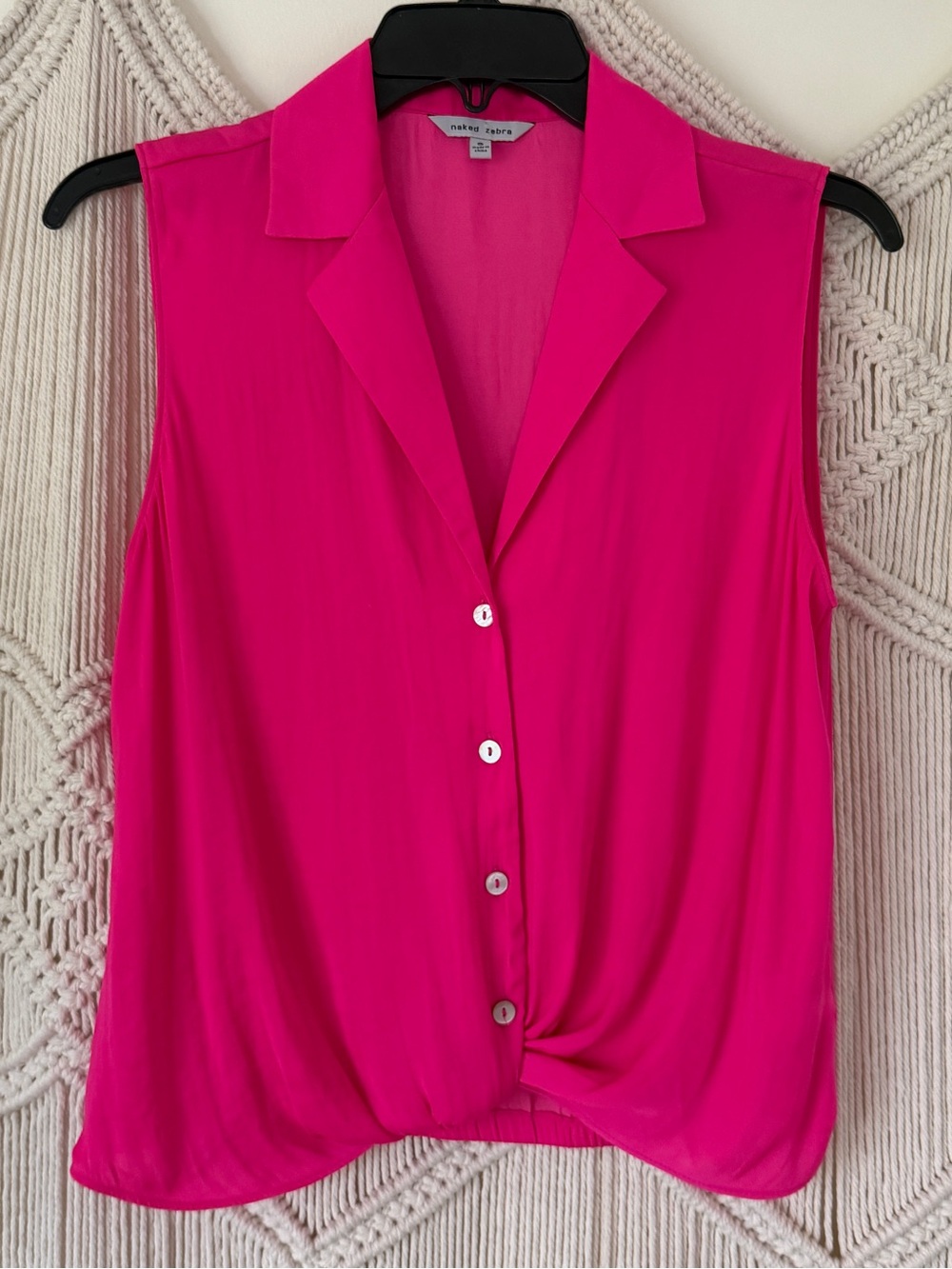 Naked Zebra Hot Pink Sleeveless Button Silky Blouse S